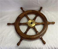 VTG Solid Wood Ships Helm Wheel with Brass Center
