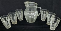 Clear Pitcher & 7 Glasses