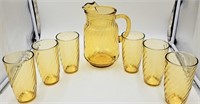 Bartlett Collins Amber Yellow Pitcher & 6 Glasses