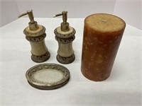 Soap Dispensers, Soap Dish & A Candle