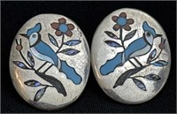 925 Sterling Silver With Blue Bird Enlay Pierced