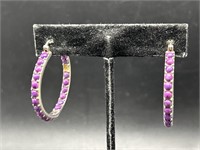 Sterling Silver Purple Stone Hoop Earrings,