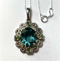 18" Italian Sterling Chain/Green Topaz Pend (STS)