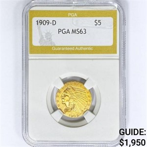 1909-D $5 Gold Half Eagle PGA MS63