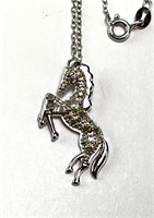 18" Sterling Diamond Horse Necklace 3 Grams