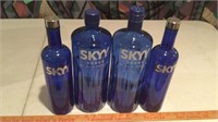 BLUE SKYY BOTTLES, GLASSES, NAPKIN HOLDER & MISC.