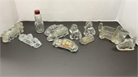 Lot of vintage glass candy containers and Scottie