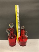 Ruby red oil and vinegar dispensers