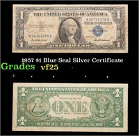 1957 $1 Blue Seal Silver Certificate Grades vf+