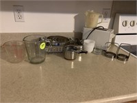 MEASURING CUPS, TOASTER, BISCUIT CUTTER, ETC