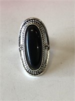 Long Black Stone and Silver Ring