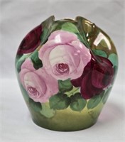 Neyron 2754 Signed Painted Roses 5" T Pinch Vase