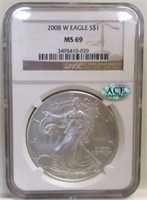 2008-W SILVER EAGLE NGC MS69