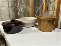 Vintage Stoneware Crock Pot & 2 Pots