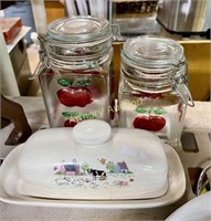 BUTTER DISH AND CANISTER JARS