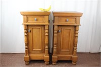 Pair Pine Cabinets W/Columns Side Tables