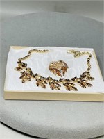 vintage amber rhinestone necklace & earrings
