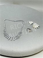 rhinestone jewelry set - necklace, brooch & ring