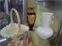 Venetian Hand Painted Ruby Vase, Fenton Signed Bas