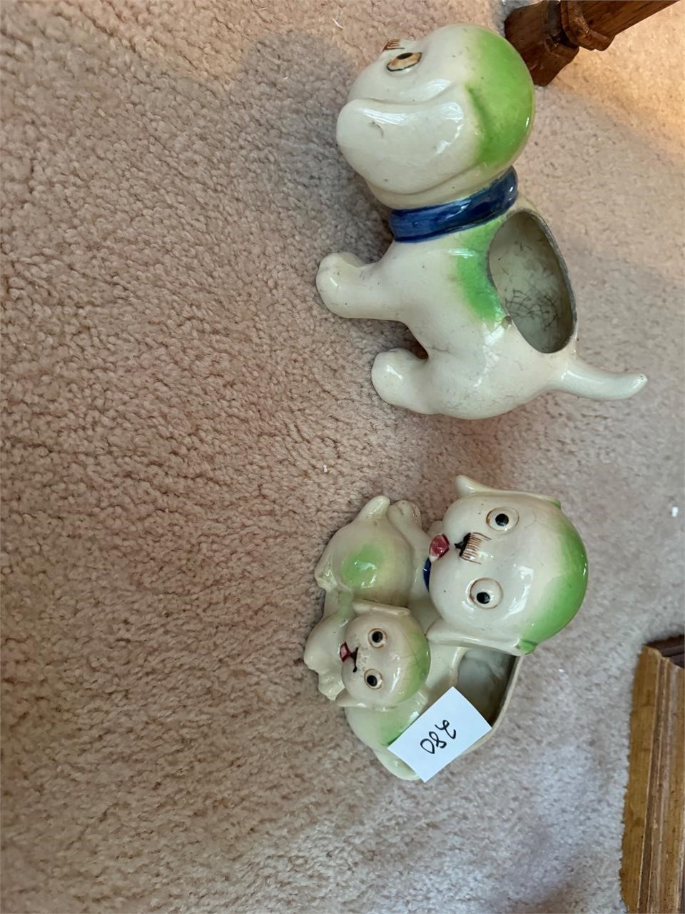 DOG PLANTERS--JAPAN 7" LONGEST (ONE W/BROKEN FOOT)