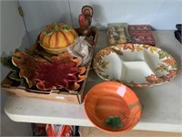 Fall Decorative Lot, Plates, Bowls, Covered Dish