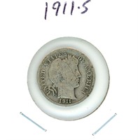 1911-S Barber Silver Dime