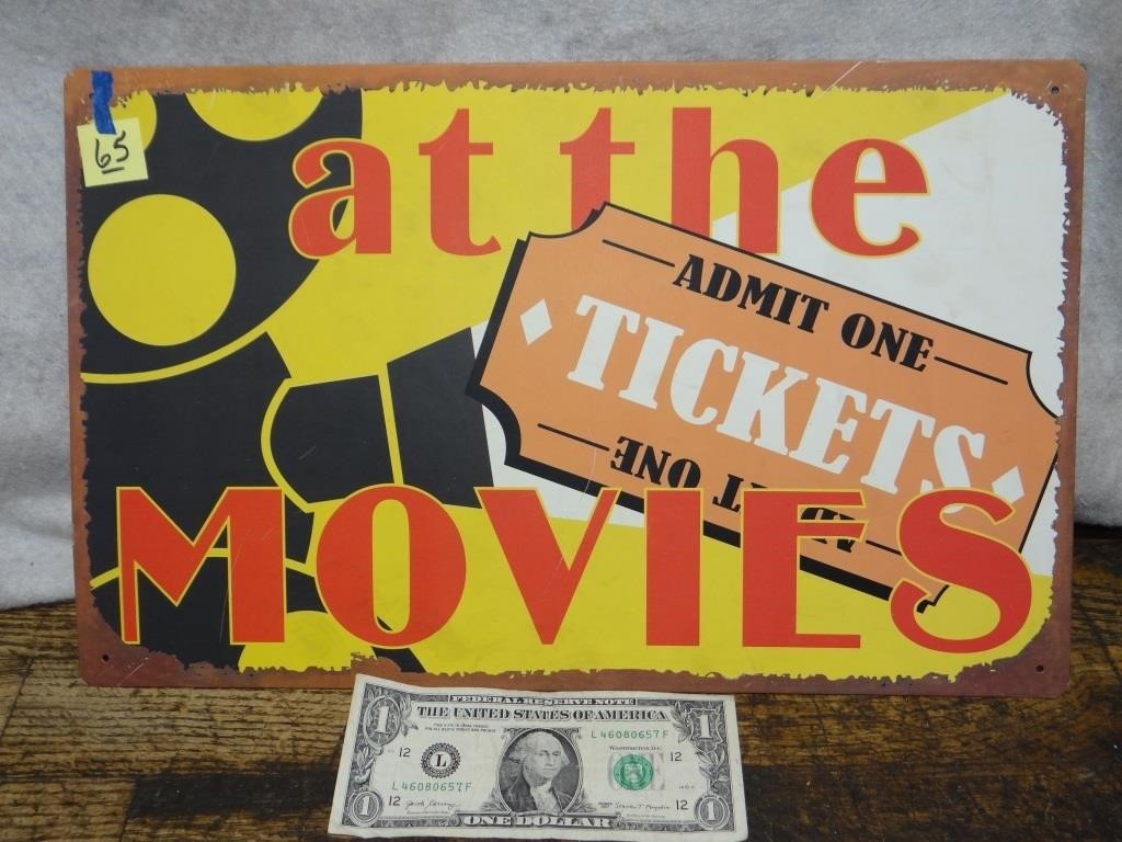 "At The Movies" Sign Metal 16" x 10"