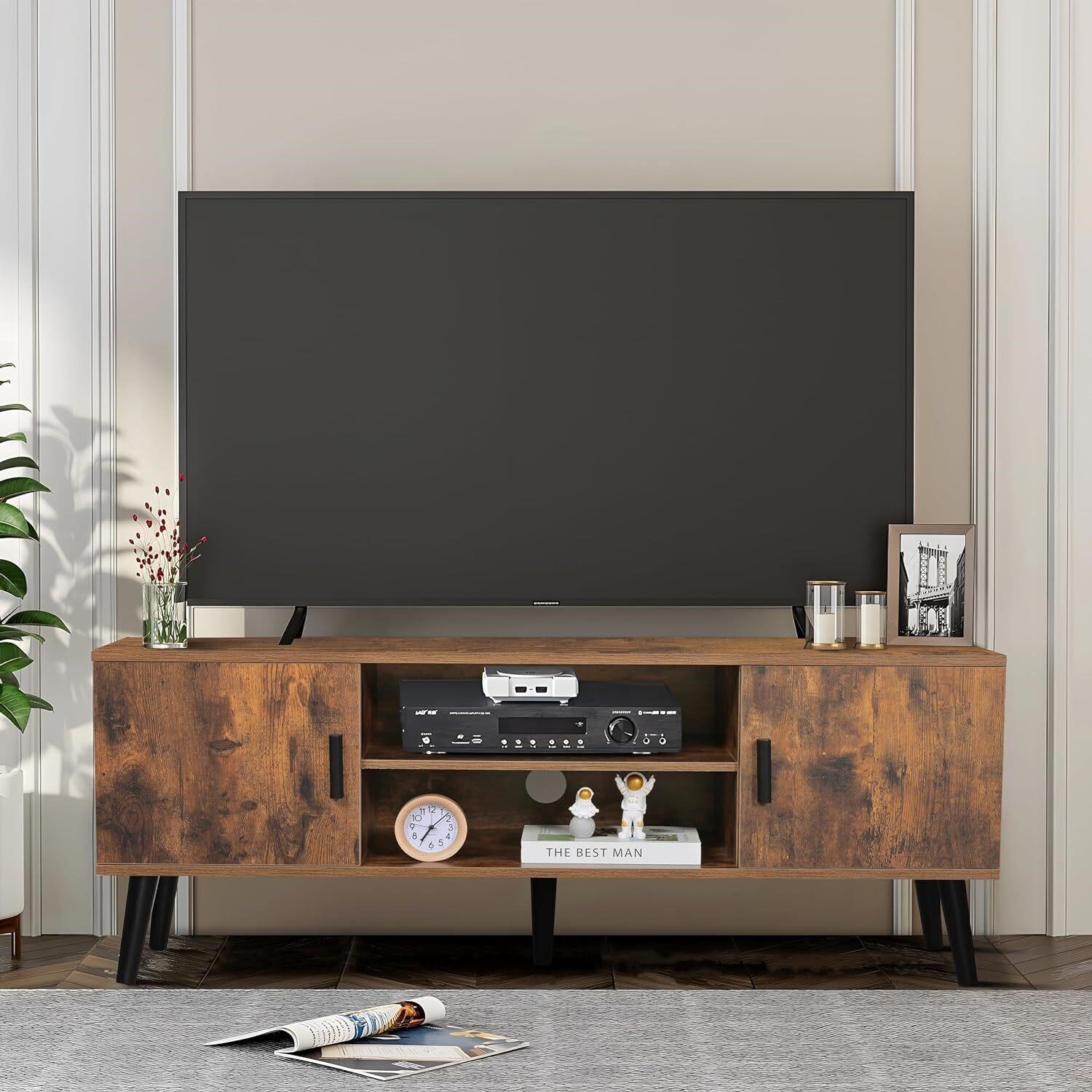 Iwell TV Stand for 32-55 Inch  Rustic Brown