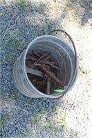 GALV BUCKET WITH ANTIQUE TOOLS