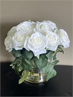 Glass Vase of Dozen Gorgeous Faux White Roses
