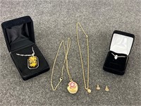 Pretty Lot Of Jewelry Amber Pendant, Locket, Heart