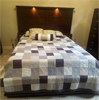 Bed with lighted headboard and 4 drawer base
