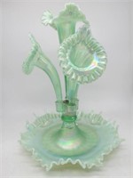 BEAUTIFUL FENTON EPERGNE WILLOW GREEN OPALESCENT