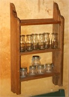 Small Wood Wall Shelf w Acme Bottles & Jars