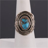 NATIVE AMERICAN STERLING & TURQUOISE Ring 7.5