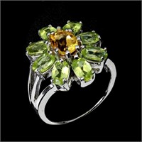 Natural Yellow Citrine & Peridot Ring