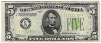 1934 Series $5 Federal Reserve Note Light Green