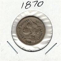 1870 Nickel 3 Cent Piece