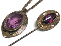 Fine Antique Paste Amethysts Jewelry Group