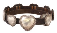 NATIVE AMERICAN STERLING SILVER HEART CONCHO BELT