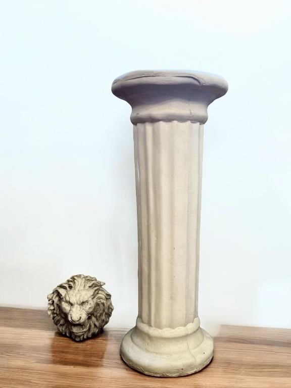 Plaster Pedestal and Lions Head