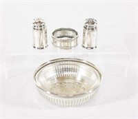 Sterling Dish Salt & Pepper Shakers & Napkin Ring