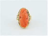 Cameo Ring.Coral.Gold