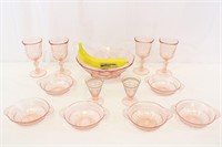 13 Pcs. Lancaster, Morgana+ Pink Depression Glass