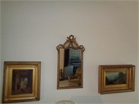 2 Framed Art Pieces and Ornate Mirror