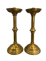 2 Tall Antique Brass Candle Holders