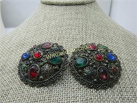Vintage Pair Early 1900 Brooches, Filigree with Rh