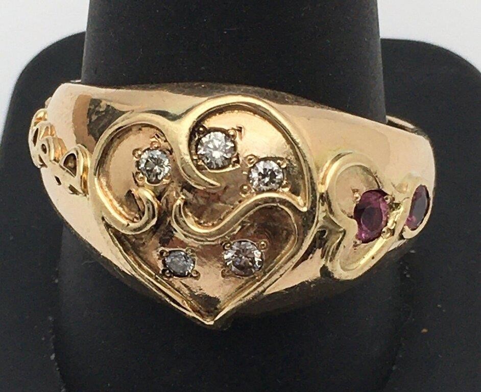 14k Gold, Diamond And Ruby Men's Ring