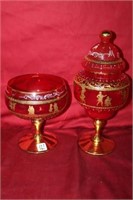 2pc Moser Candy Dishes handpainted w/ gold