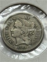 RARE 1865 US 3 CENT HIGH GRADE SILVER NICKEL COIN